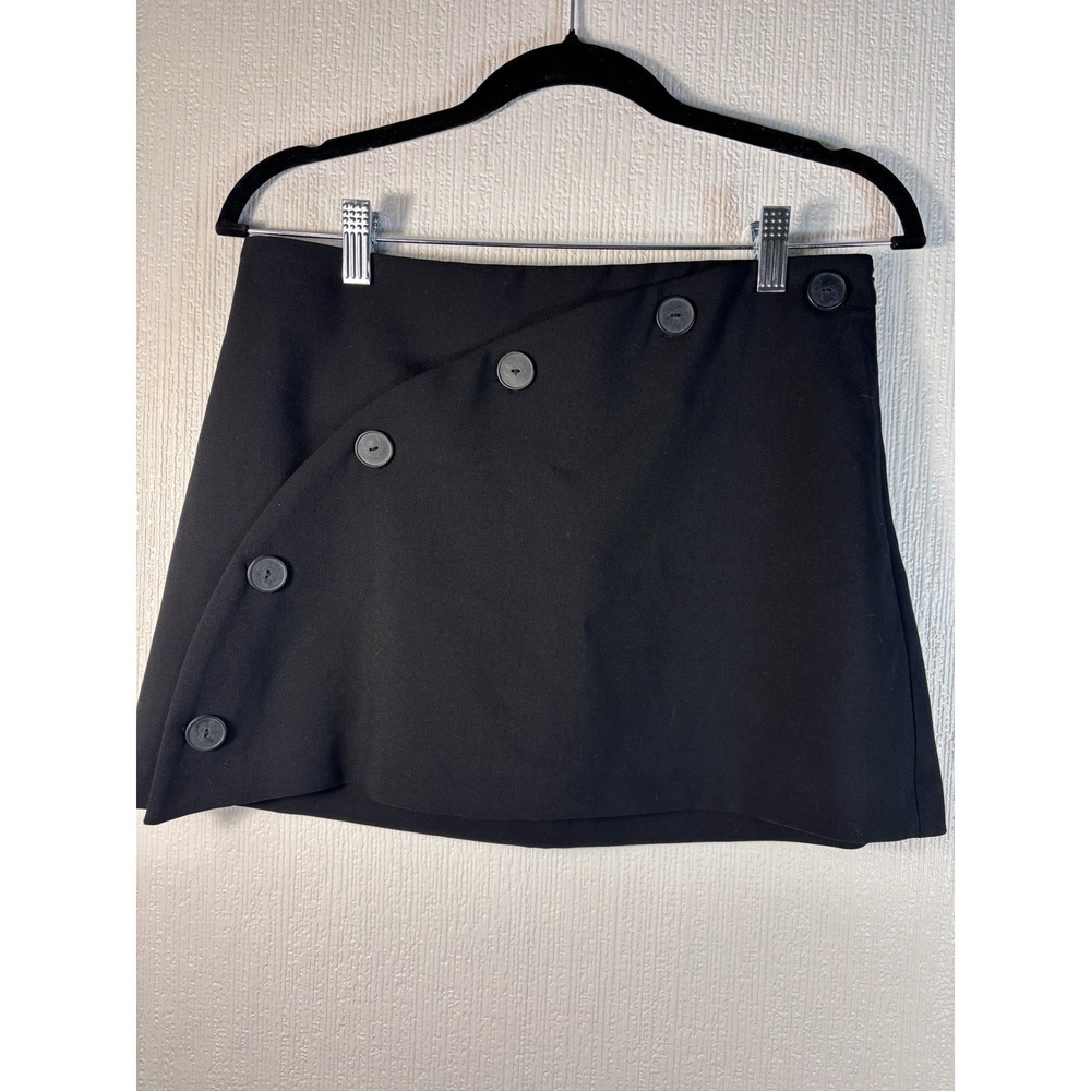 Zara Black Mini Skirt With Shorts Lining Button Detail Size S